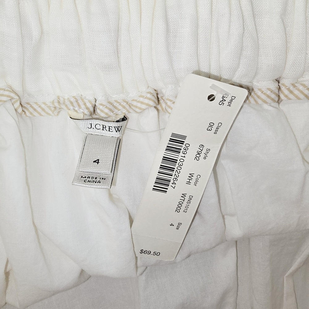 J Crew 100% Linen Drawstring Pull-On Waist Pockets Mini Skirt Size 4 Cream NWT - Picture 6 of 8